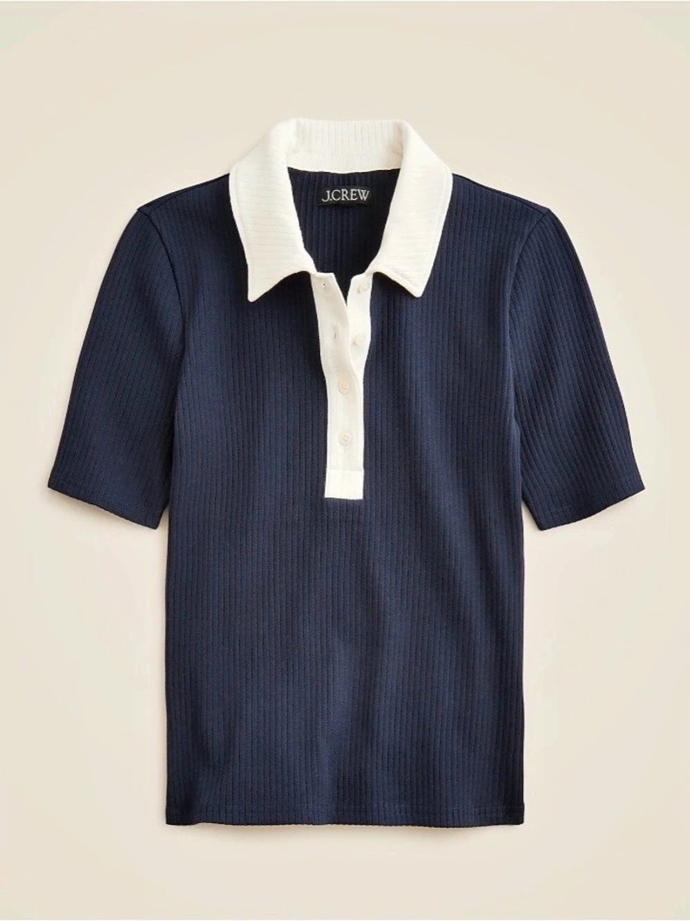 NWT - J.Crew - Premium Rib Short-sleeve Polo Top Blue & White, Size S.